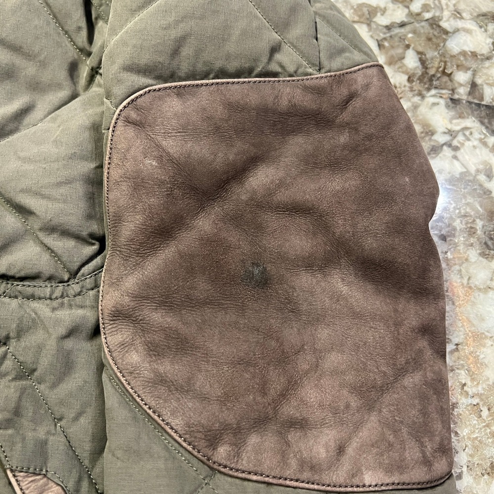 Vintage Eddie Bauer Sportshop Quilted Down Field Jacket Olive Green Leather S - Picture 4 of 6